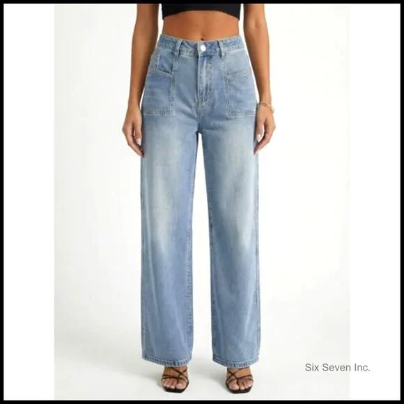 Baggy Wide Leg Jeans Y2K Vintage Boyfriend Denim Pants Mid Rise Soft Stretch - Picture 2 of 5